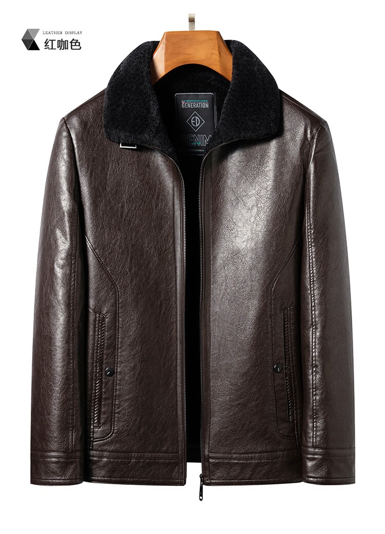 sirouaogo品牌加绒超厚皮衣男士冬季中老年绵羊皮真皮短款外套羊羔毛
