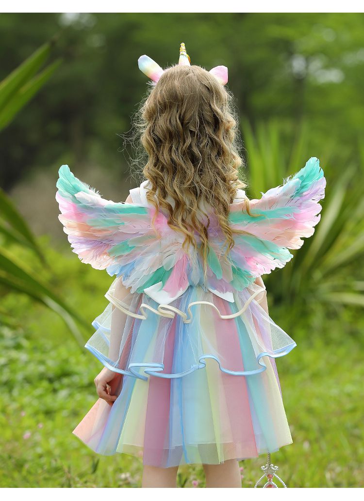 小马宝莉小马宝莉裙子公主裙小孩彩色女童翅膀衣服独角兽连衣裙彩虹裙