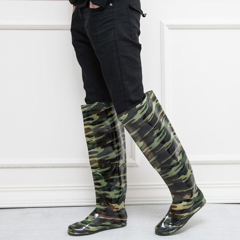 插秧雨鞋高筒雨靴过膝下水裤加长软胶鞋过膝水田农田水靴水鞋男女迷彩