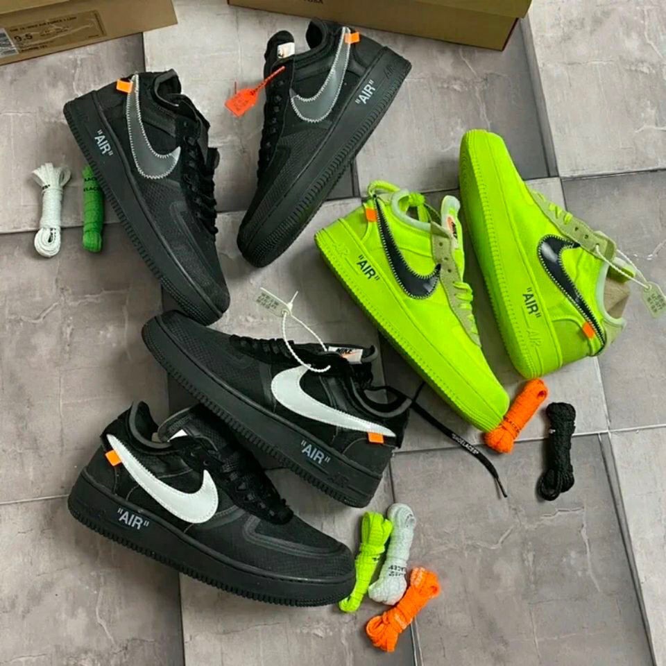 nike捡漏耐克nike 空军一号af1ow联名黑白荧光绿板鞋 商场同款 公司级