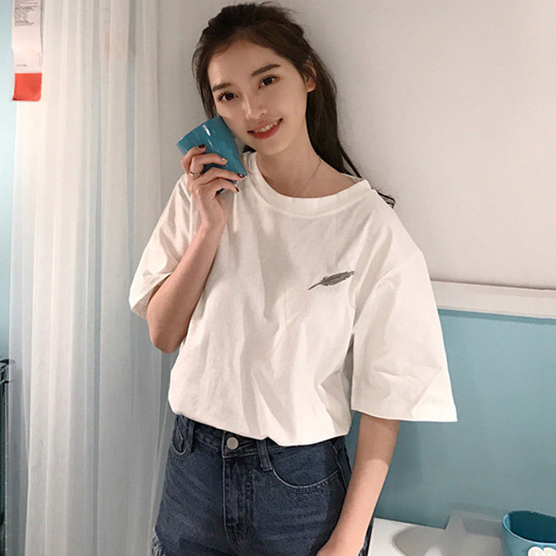 2019春夏季韩版短袖新款宽松百搭半袖t恤衫女生上衣 印花白兔 m建议