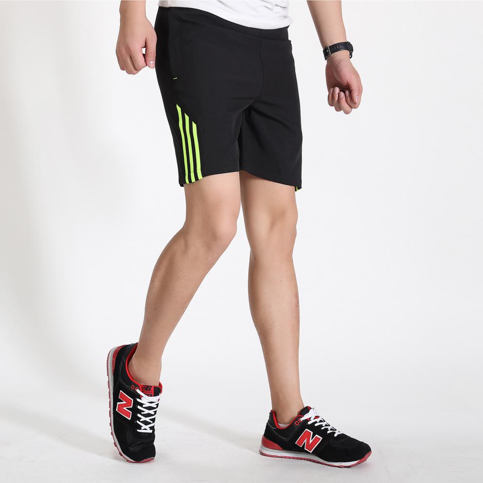 夏季薄款三条杠短裤男士运动裤速干弹力健身裤休闲宽松五分裤 白色 7