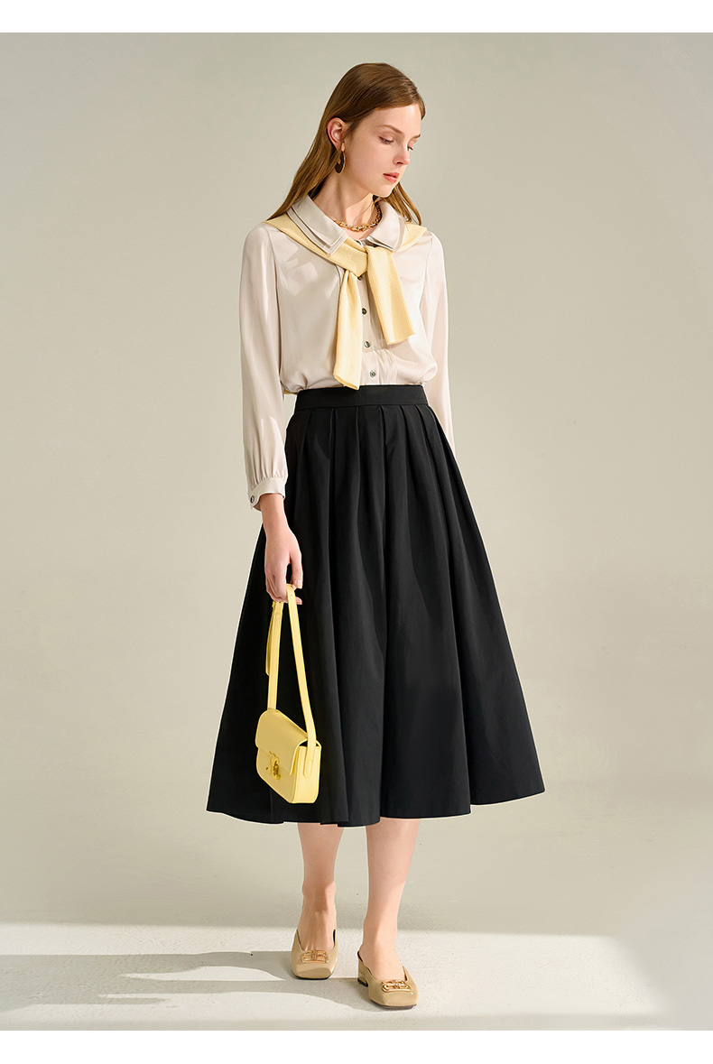 法曼萱黑色a字半身裙女中长款2022新款时尚显瘦赫本风中长款裙子黑色