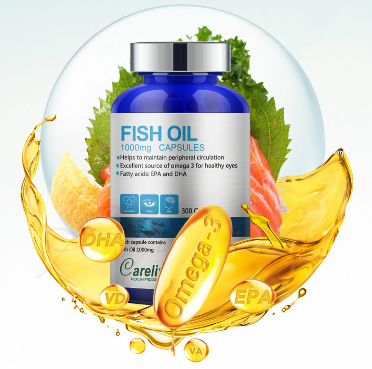 careline深海鱼油三文鱼omega3欧米伽中老年鱼肝油软胶囊