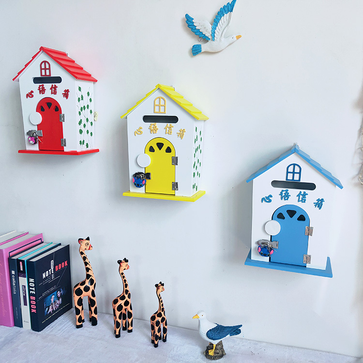 可爱木质信箱盒创意家居班级信箱蓝色心语信箱学校幼儿园田园风红色