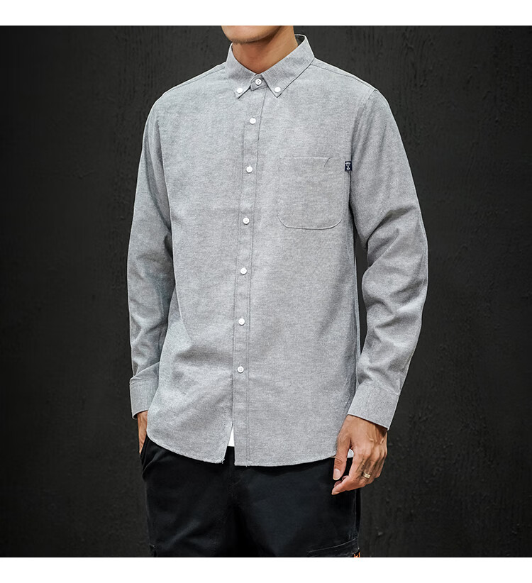 hm服饰男装官方秋季英伦时尚牛津纺衬衣 潮男修身纯色长袖衬衫 黑色