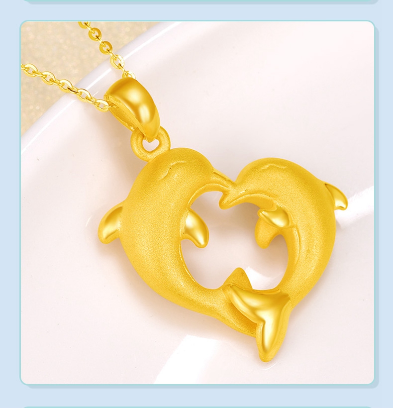 海豚吊坠黄金项链女足金999金鱼金海豚小海豚9999金小吊坠 黄金海豚