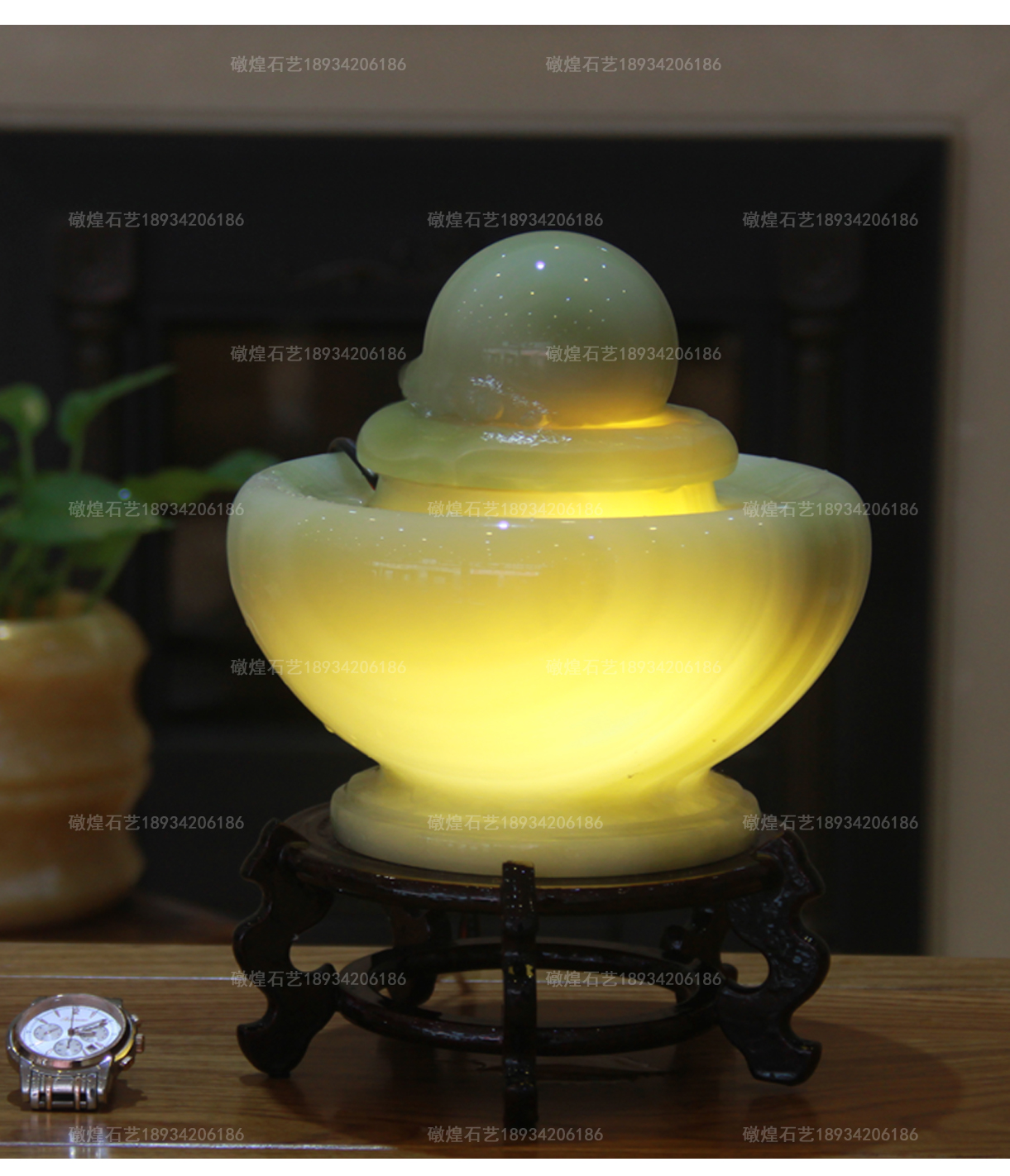石煌石业天然玉石风水球转动球流水喷泉客厅摆件工艺品开业礼品大理石