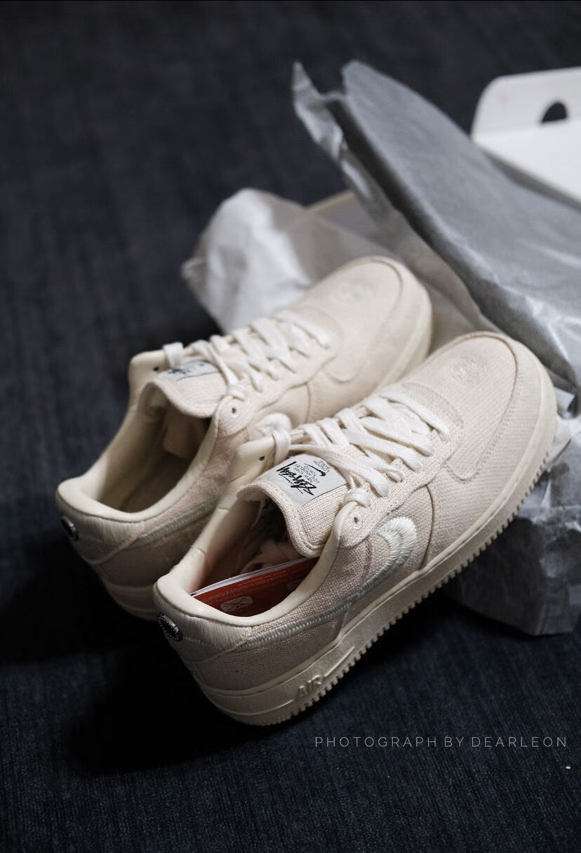 带气垫空军一号af1斯图西联名款编织刺绣低帮秋冬休闲板鞋斯图西黑色