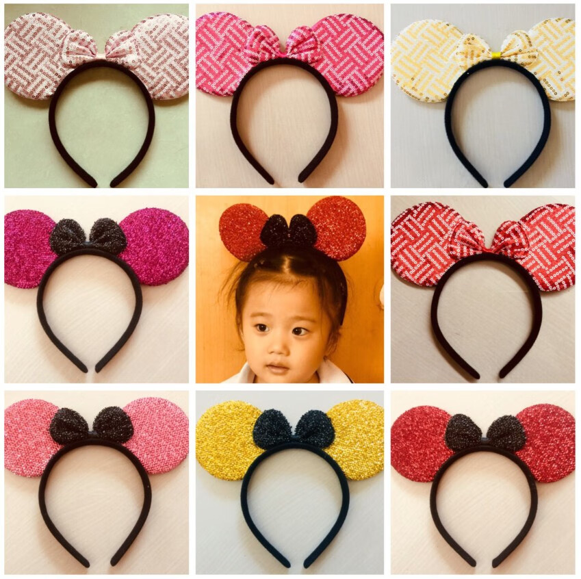 儿童节表演出米老鼠头饰道具米奇米妮耳朵头箍蝴蝶结发卡发箍黄色亮丝