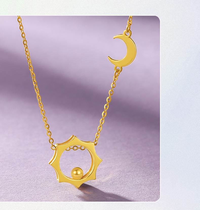 智玉云祥珠宝999足金日月星辰黄金项链5g硬金吊坠女款锁骨链一体套链