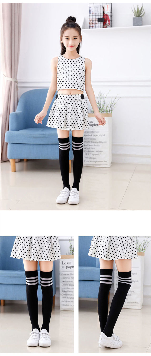 儿童过膝袜春秋学生中筒袜夏薄款女童打底袜女孩白色长筒袜两条装过膝