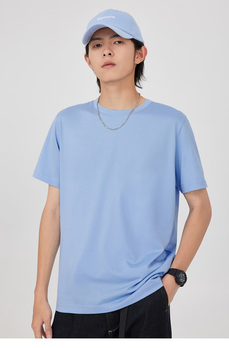 cabbeen卡宾圆领短袖t恤男冰丝春夏新款简约冰感体恤休闲纯色上衣衣多