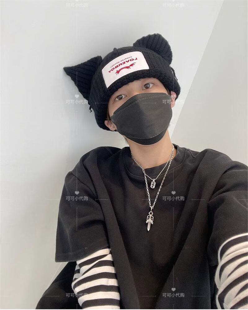 loverboy帽子 支持鉴定charles loverboy 猪猪帽猫咪耳朵针织帽子冷帽