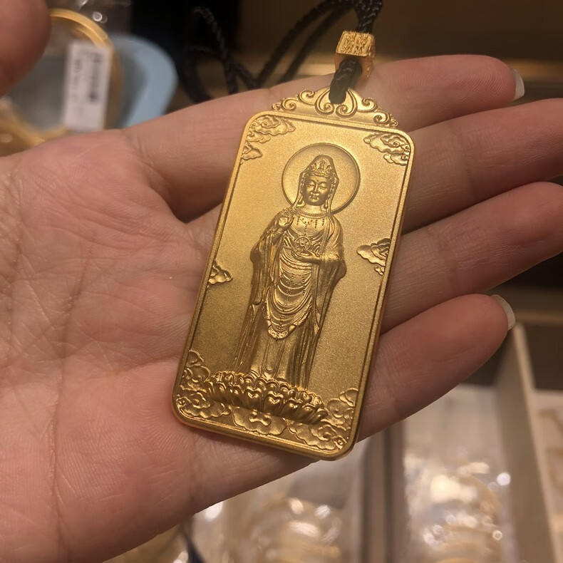 玺阅珠宝古法吊坠男足金999实心观音方牌男士吊牌观音吊坠黄金吊坠