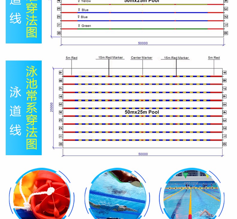 50米泳池标志线示意图图片