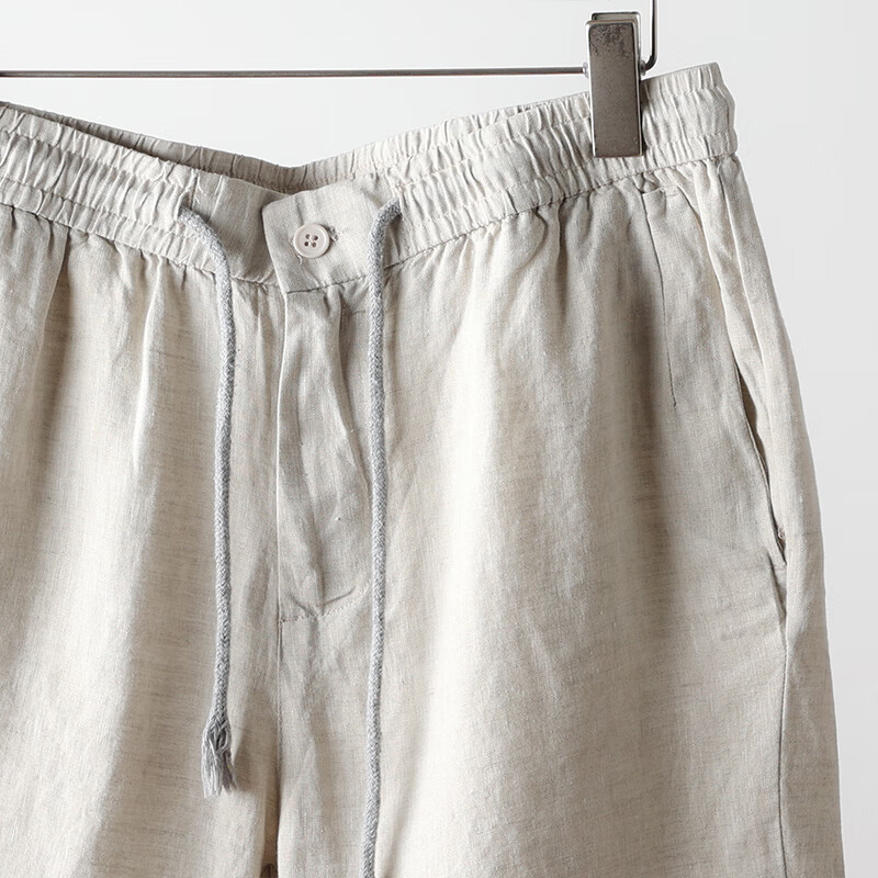 太子龙纯亚麻裤男士夏季休闲百搭中国风宽松棉麻薄款透气五分裤本麻色