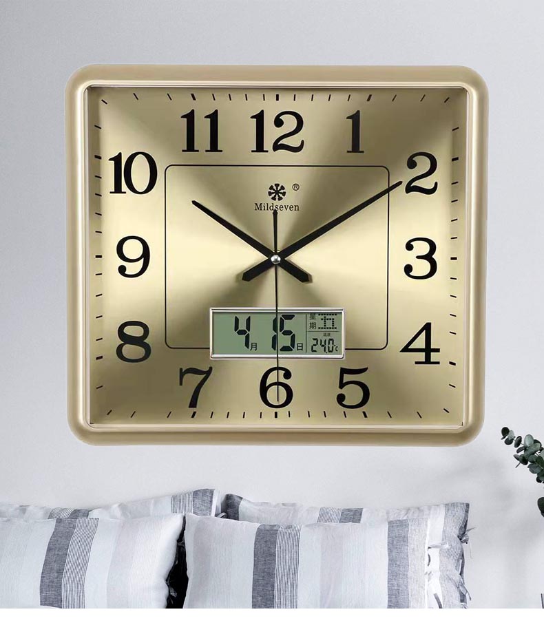 七王星国潮时尚方形客厅大挂钟静声钟表万年历夜光钟表家用壁挂表电子