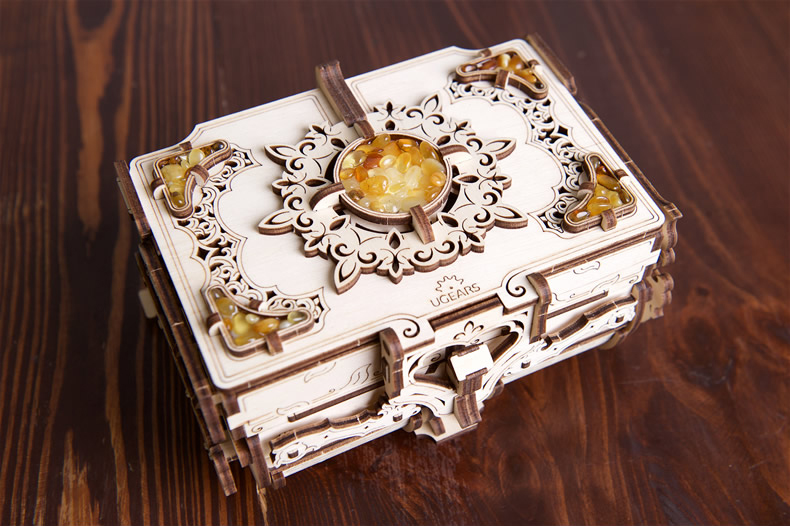 ugears乌克兰木质机械传动玩具 古董首饰盒 复古琥珀珍宝盒