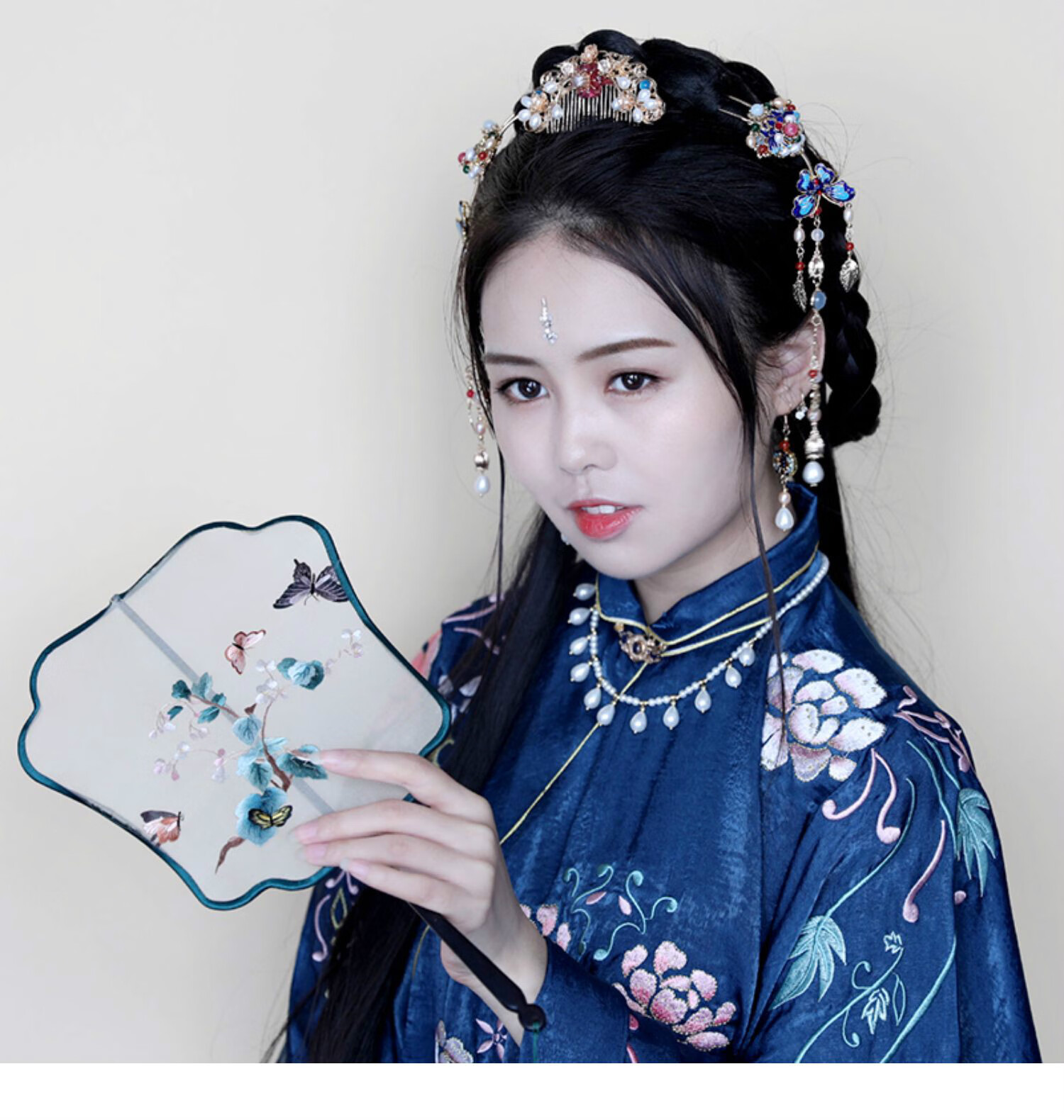 君闵 古风花钿贴钻水晶眉心贴额头贴脸水钻汉服写眼角贴钻 珍珠加钻