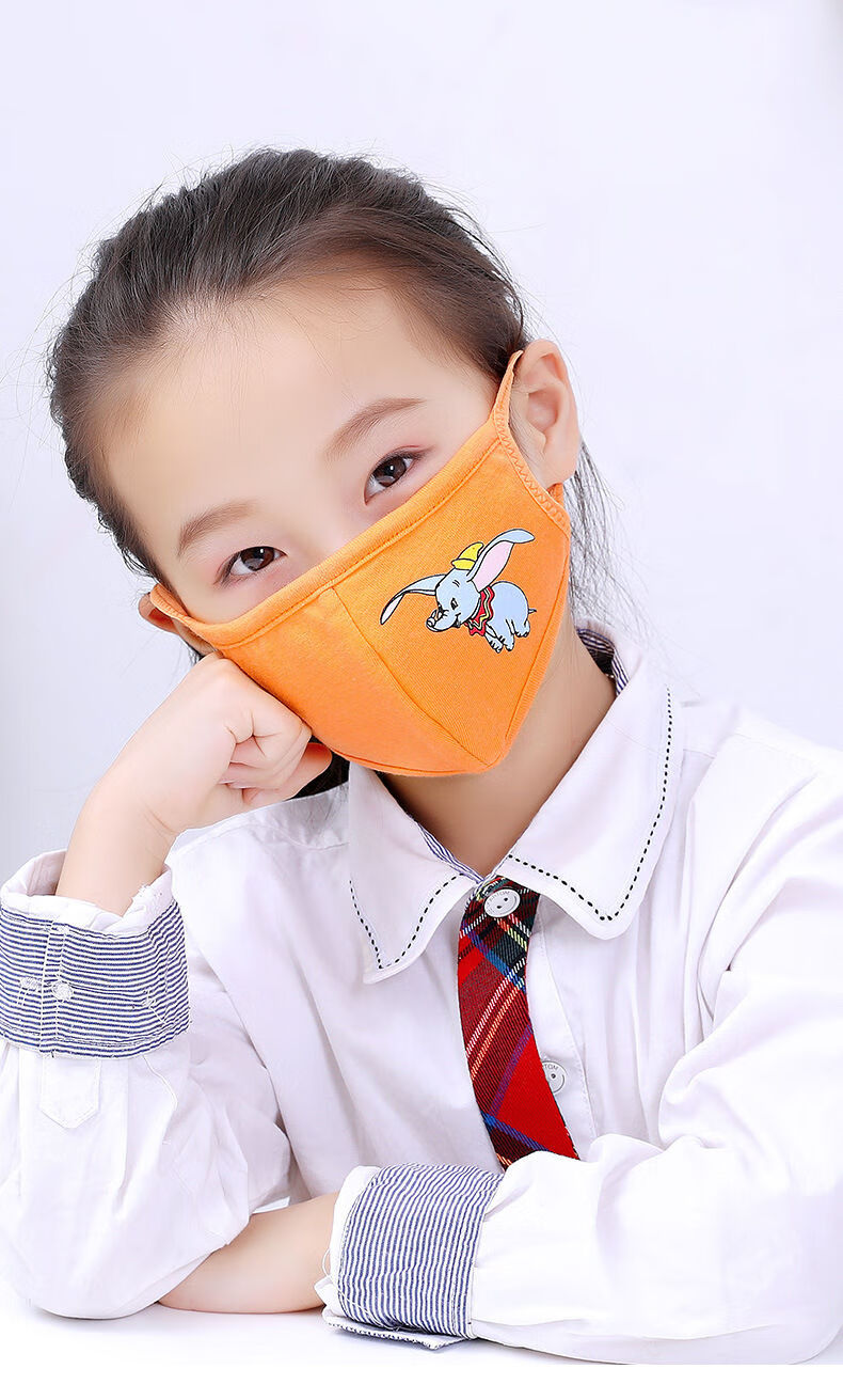 儿童口罩男女童宝宝防尘布透气幼儿小孩专用可水洗非 蓝色 橙色棉印花