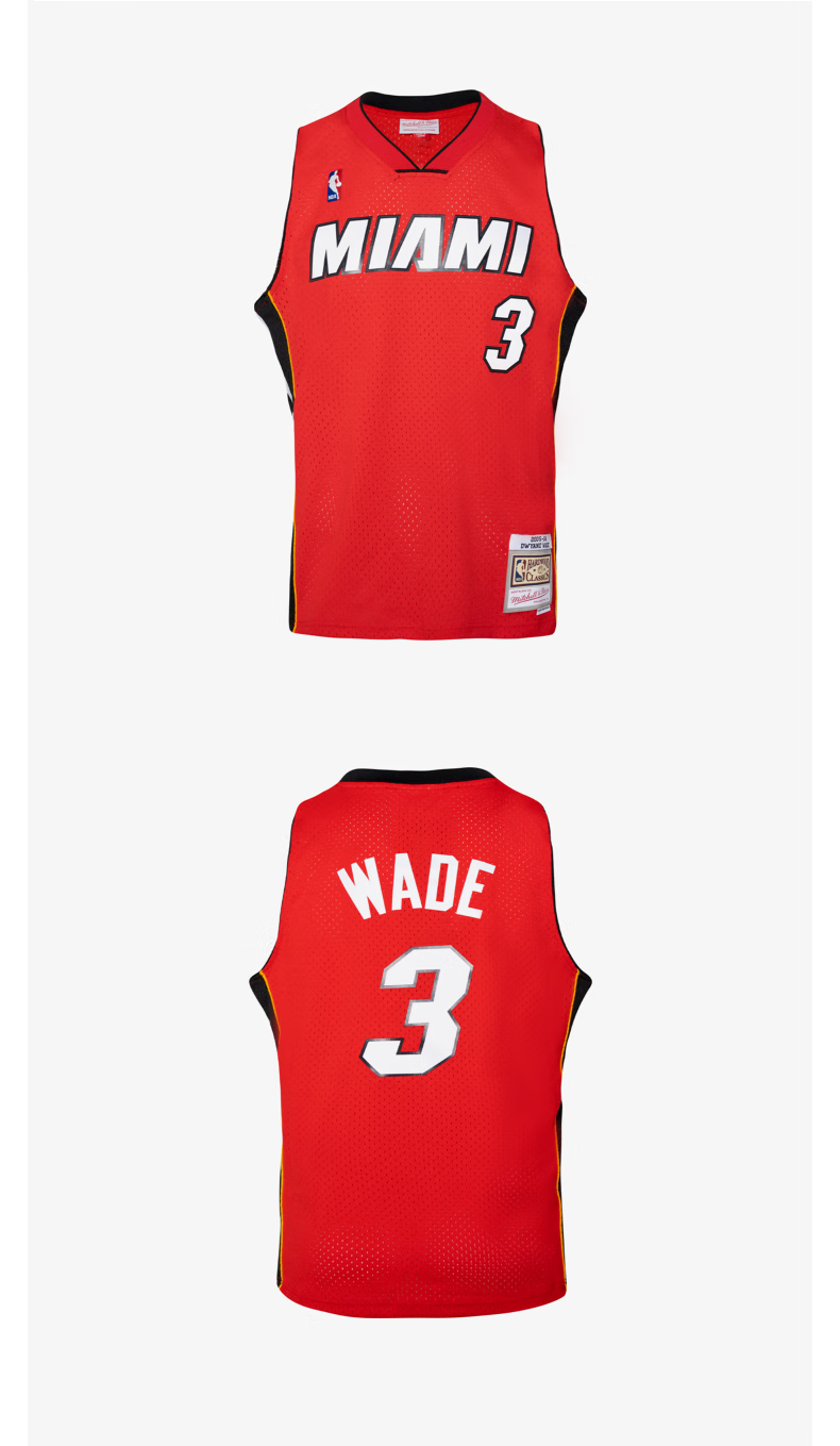 nba迈阿密热火队德怀恩韦德球迷版复古球衣mn夏季篮球总决赛锌鹏 红色