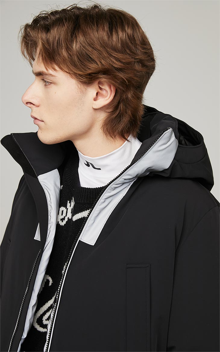 商场同款jlindeberg金林德伯格时尚休闲羽绒服可拆卸帽中长款拼接设计