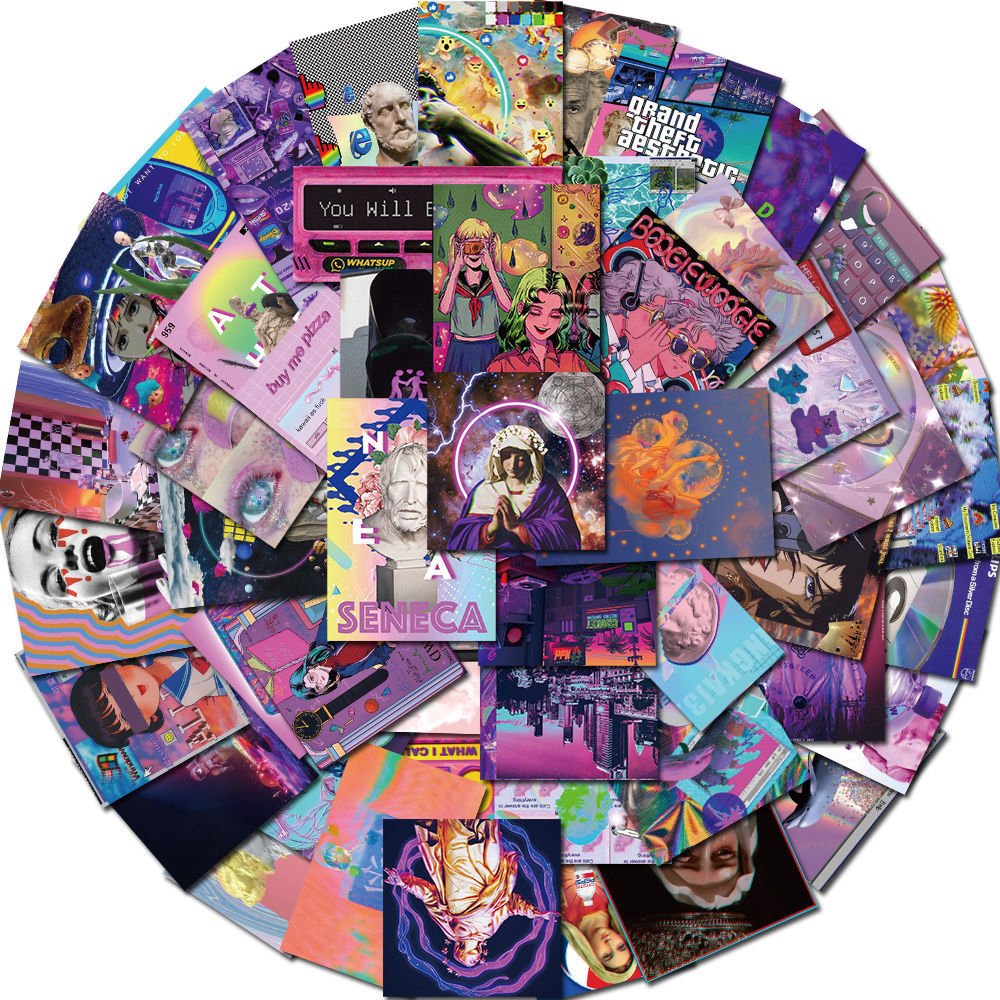 温妤wxpyu50张蒸汽波ins风潮流手账贴纸行李箱手机壳笔记本电脑防水