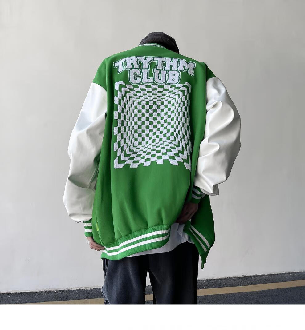 北觉棒球服男西海岸美式复古刺绣棋盘格小众嘻哈撞色春秋款克莱因蓝