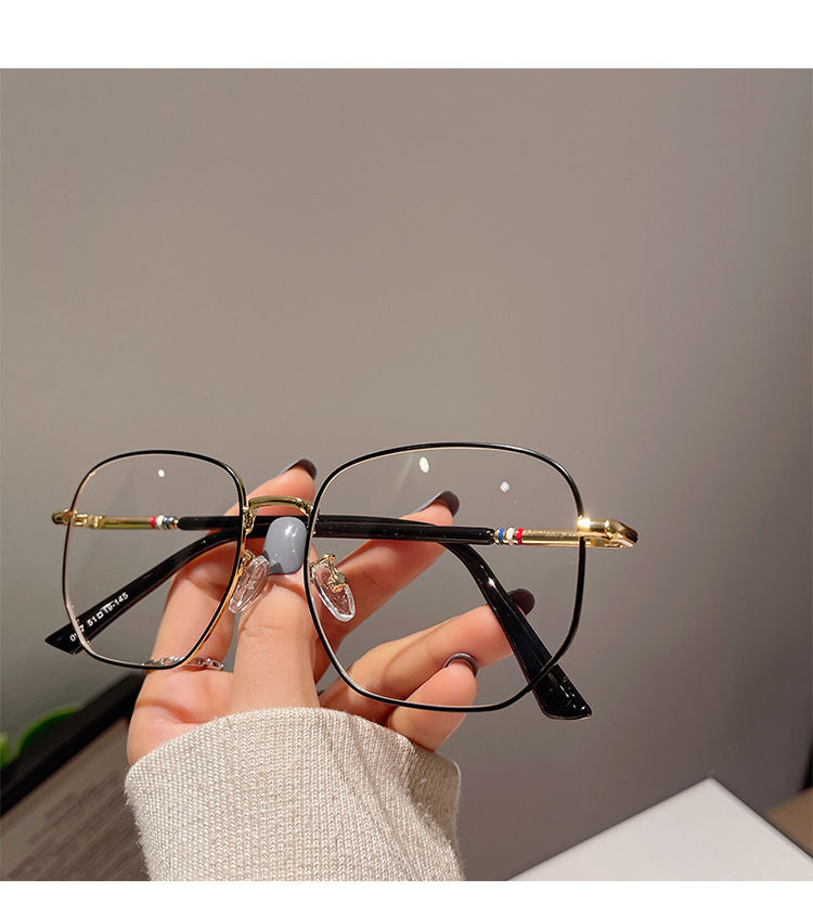 明星同款眼镜女防辐射护眼复古文艺金丝平光抗蓝光近视眼镜框 金黑色