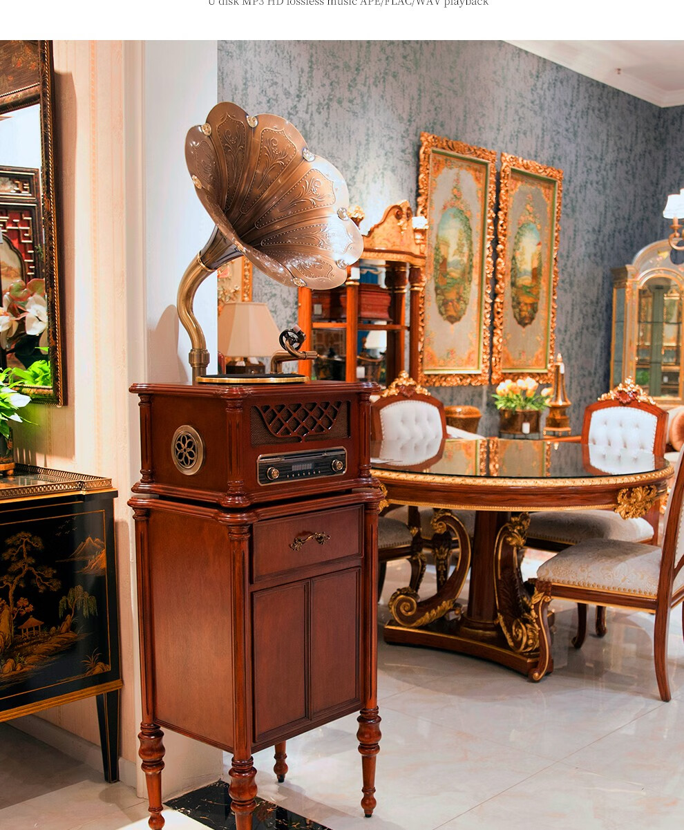 kasabene凯撒宾尼复古留声机黑胶唱片机实木唱机客厅大喇叭低音炮仿古