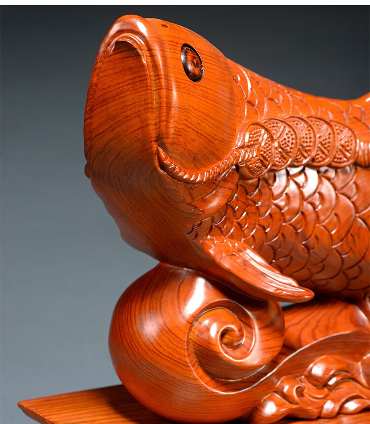 仙纵 花梨木雕金龙鱼摆件实木质家居客厅装饰红店铺送礼红木工艺品