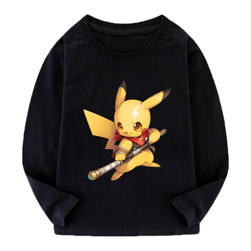 皮卡丘男童长袖t恤纯棉春秋t恤上衣大童秋装黄色童装儿童打底衫红倒立