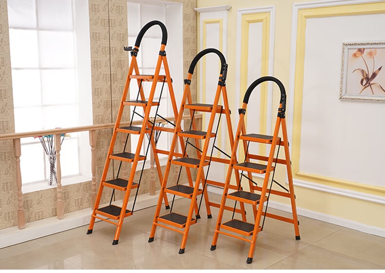 木颐竹梯子家用室内折叠梯多功能梯加厚人字梯钢管扶梯家庭爬梯四步