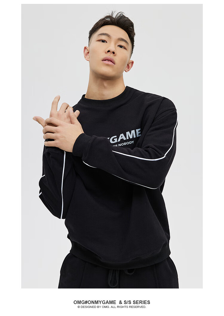 omg潮牌秋冬季印花无帽运动卫衣男宽松圆领休闲长袖美式套头衫绿色