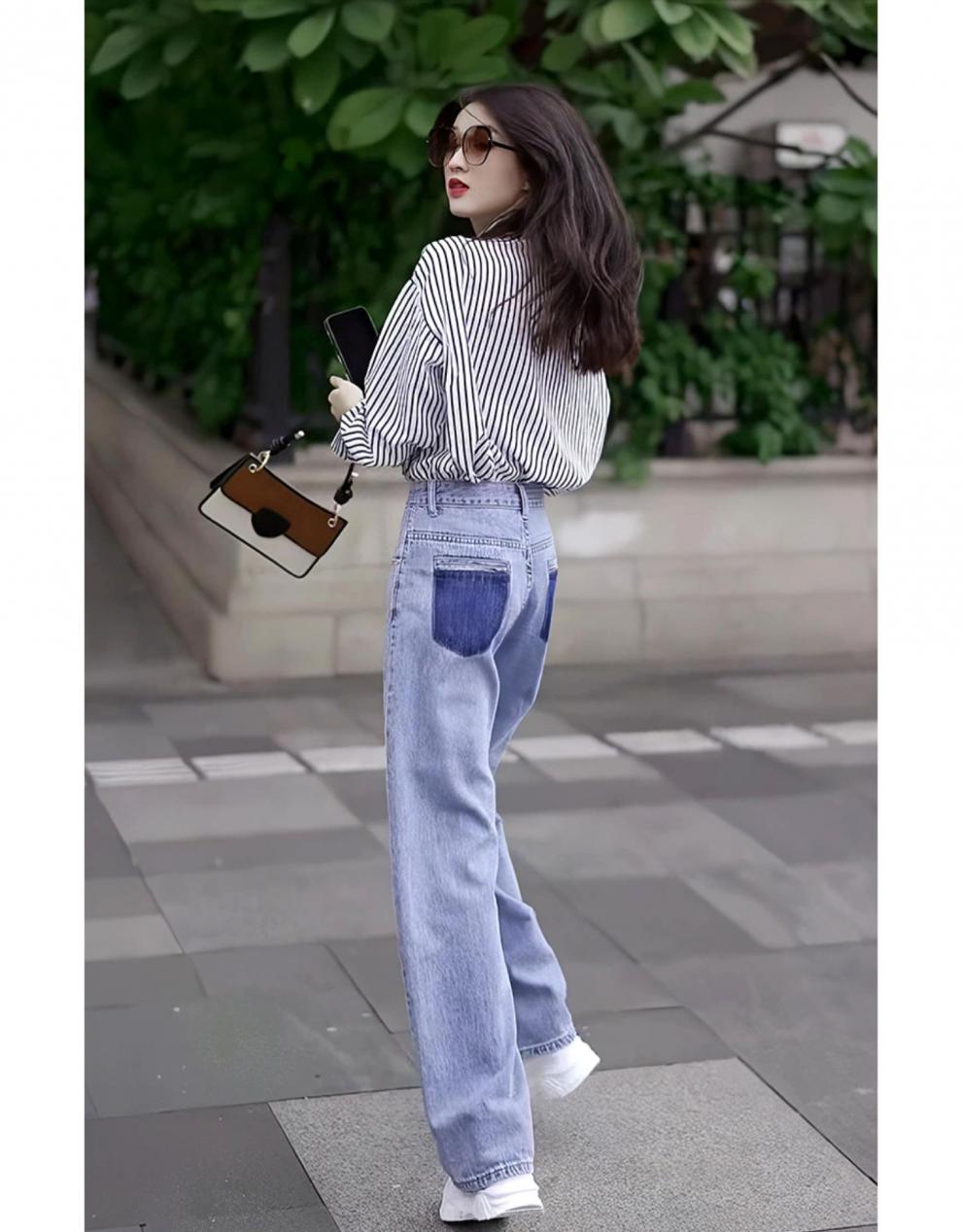 女春季修身显瘦时尚牛仔衬衫洲站牛仔裤衬衣2022尖领配韩版长袖款百搭