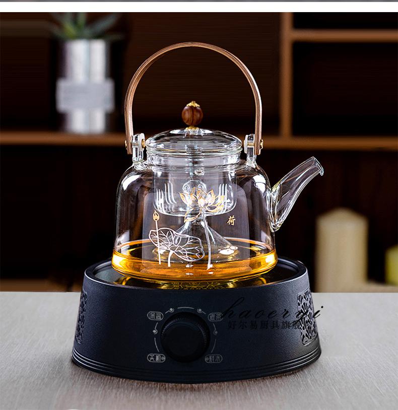 金灶电陶炉煮茶炉日式加厚玻璃蒸汽式煮茶壶套装老白茶小青柑煮茶器