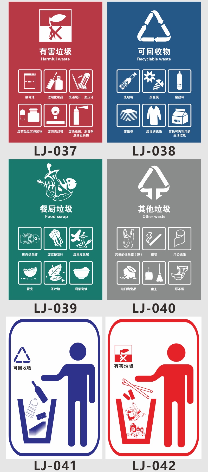 垃圾分類標識貼紙不可回收乾溼廚餘有害其他垃圾桶貼宣傳標示分類指南