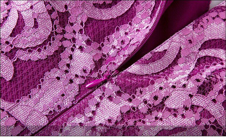 femly法曼丽赫本裙收腰法式春装新款紫色蕾丝连衣裙女包臀中长一步