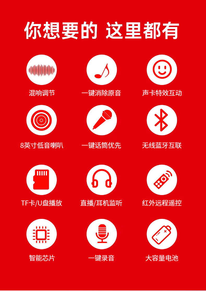 音响户外k歌网红直播演出蓝牙音箱多功能小型大功率手提便携式无线