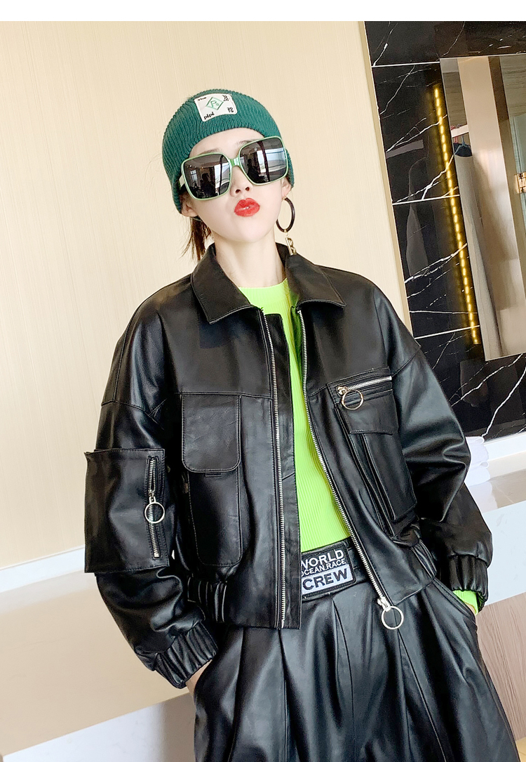 短款皮衣女22年新款宽松显瘦机车服皮夹克女春秋酷帅外套羊皮拉链皮衣
