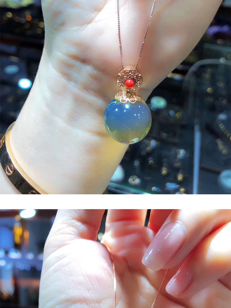 墨西哥蓝珀项链925银镀金蓝珀吊坠净水无杂锁骨链 白钻b款-吊坠直径