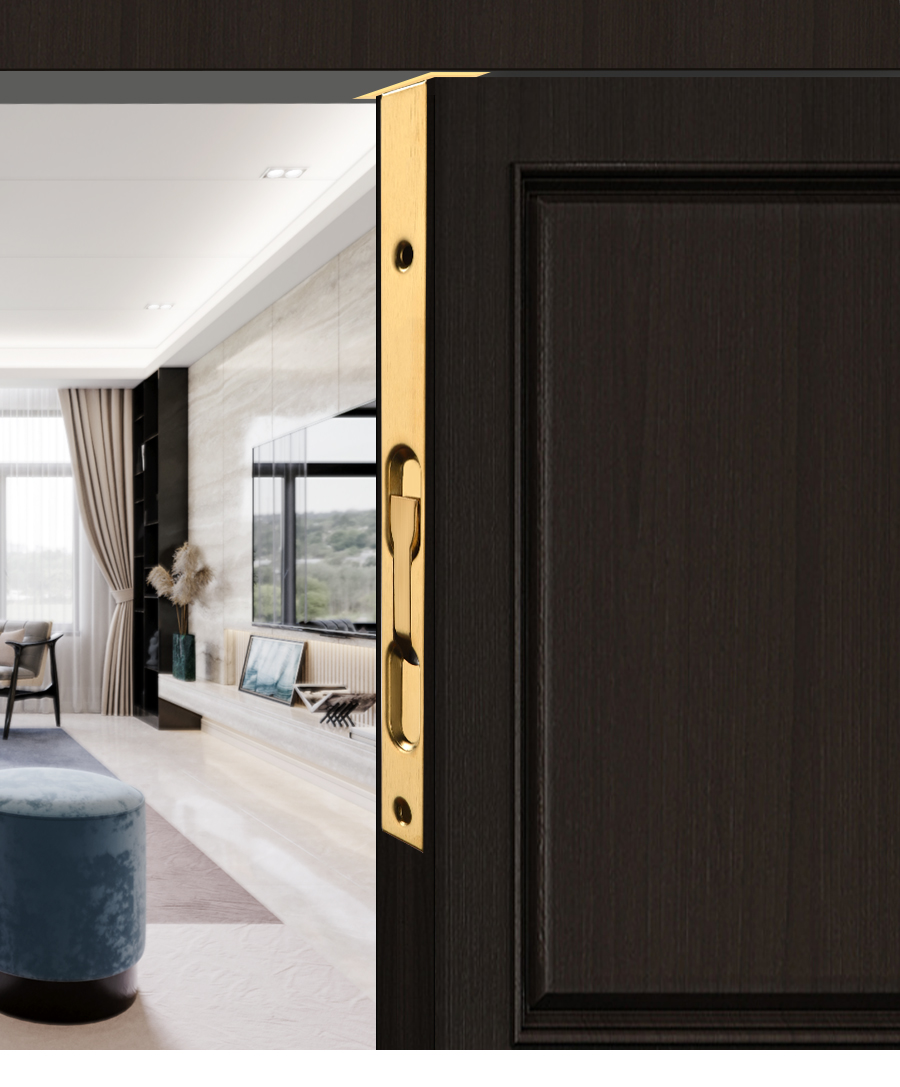 加厚型隐形暗装天地插子母门暗插销对开门不锈钢双开门插销黑色天地