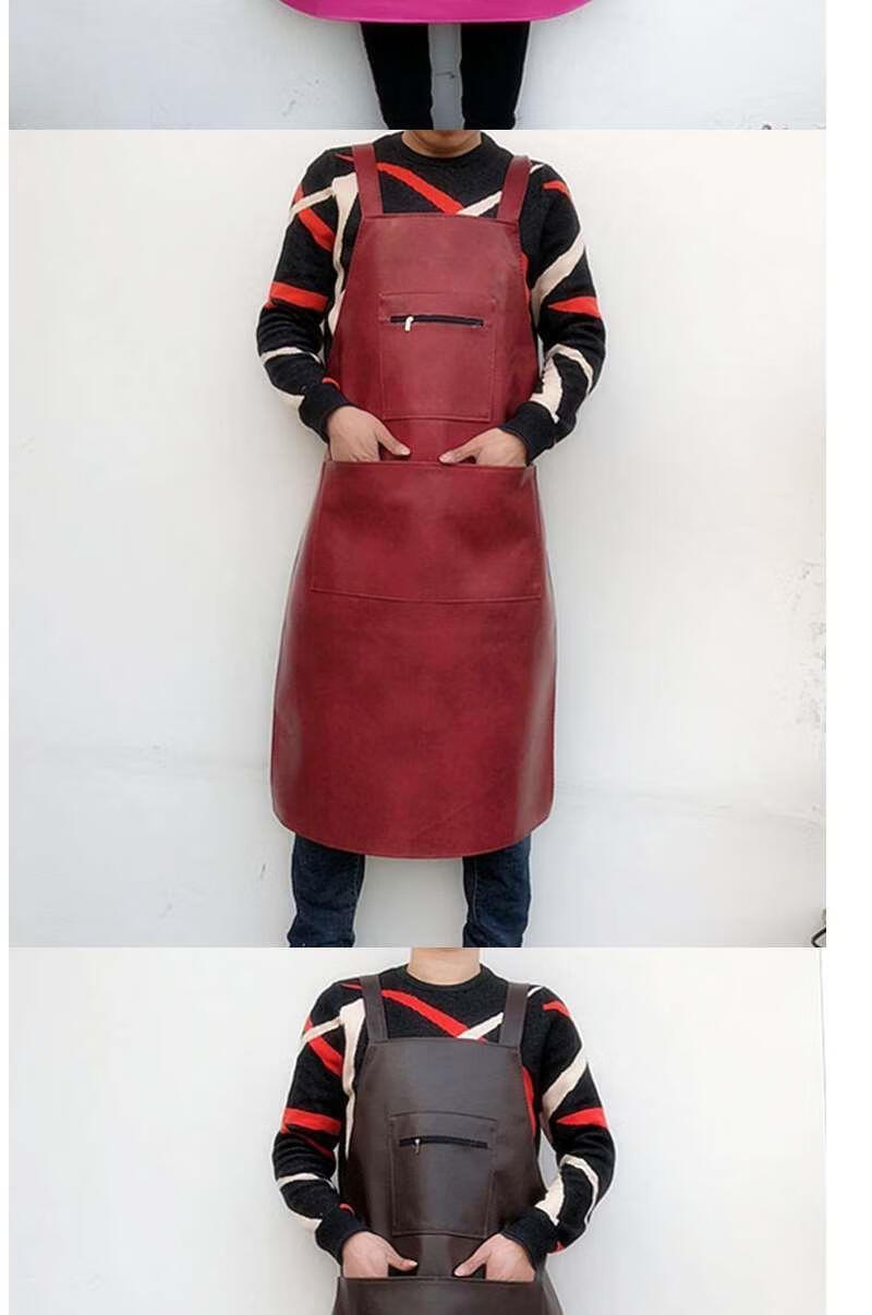 皮革围裙女防水防油工作工厂皮围腰加厚pu厨房家务男女加长围兜黑色3