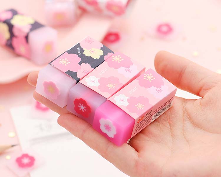 可切樱花橡皮擦少女心粉色可爱韩国果冻色不留痕儿童水晶透明橡皮 可