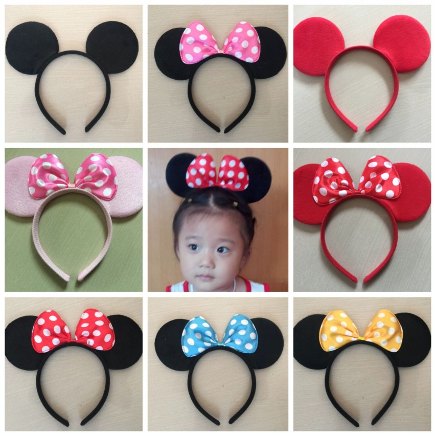 儿童节表演出米老鼠头饰道具米奇米妮耳朵头箍蝴蝶结发卡发箍黄色亮丝