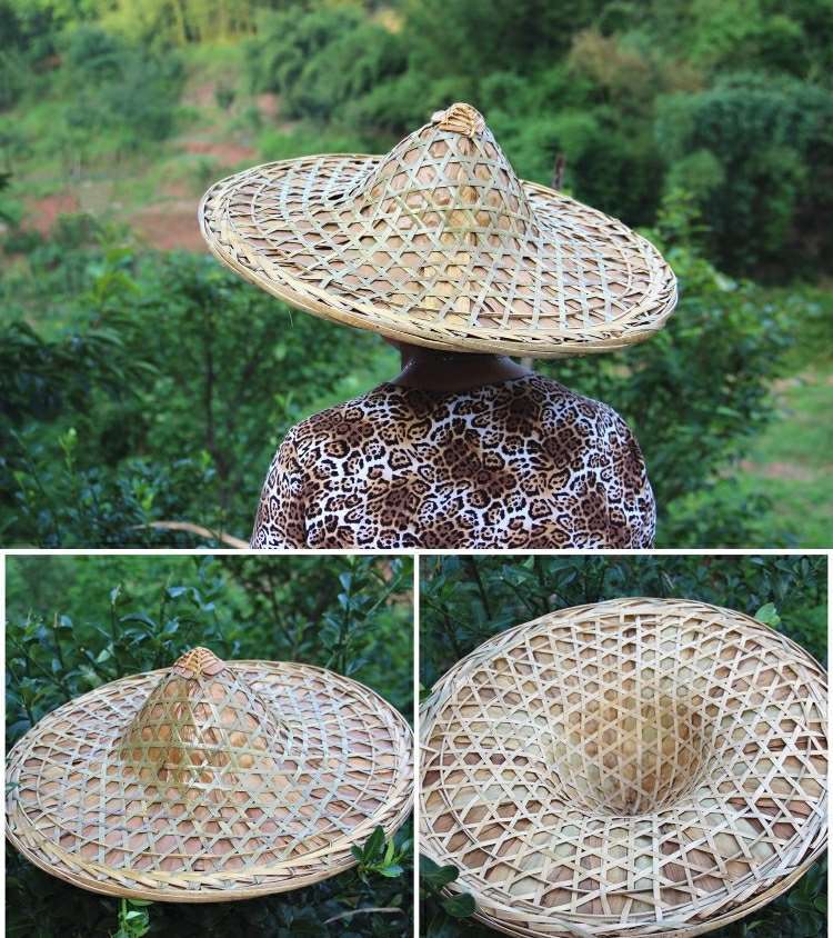 无柄伞斗笠伞男女帽子斗笠斗签帽雨晒雨帽农用草帽头戴古风遮阳竹编