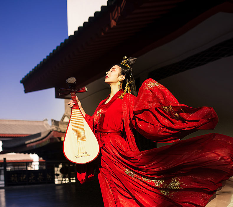 汉服女中国风赤帝子2020春夏红色古装琵琶广袖超仙改良九夜汉服菩提雪