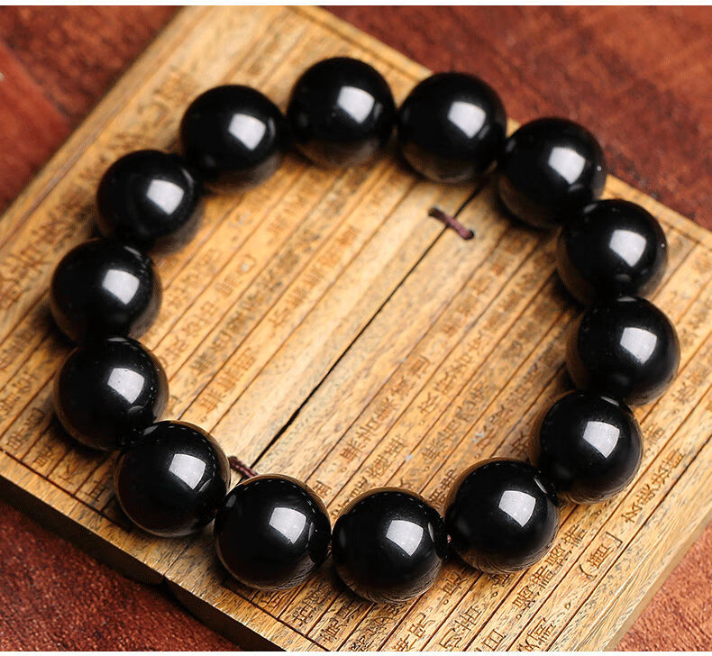 天然乌金黑曜石手链 男女情侣貔貅水晶手串招财转运佛珠 乌金黑曜石
