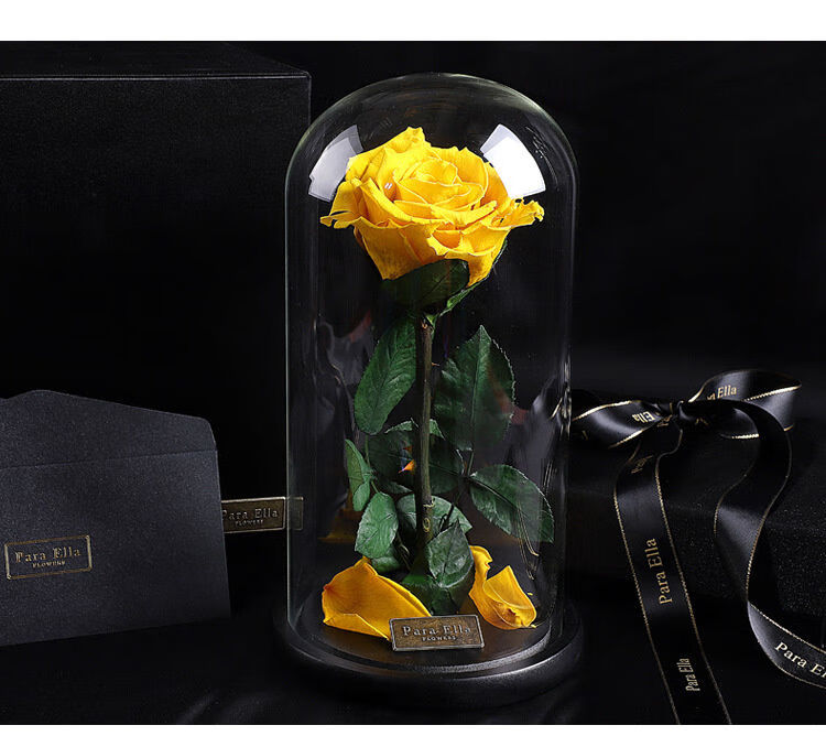 paraella永生花玫瑰花玻璃罩保鲜花礼盒圣诞节情人节创意礼物红色